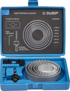 Набор Коронки Зубр по дереву 51-102мм с опорным основанием,имбус.ключ 2,5мм,8пр./2955-Н08_z01