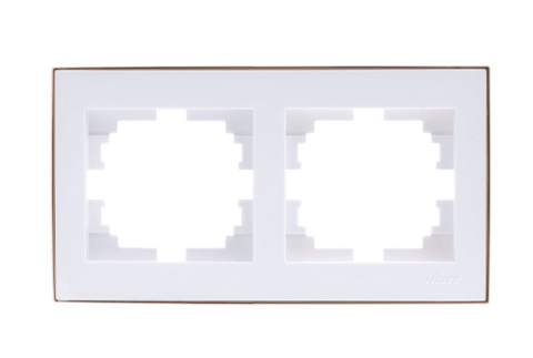 Розетка рамка 703-0226-147 RAIN 2-ая горизонтальная б/вст белый с бок.вст.золото