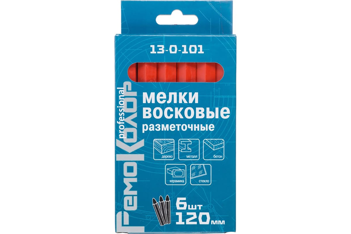 Мелки разметочные восковые красные ,120мм,6шт,/ 13-0-101