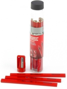 Набор карандашей малярный,175мм,прямоугольных с точилкой в тубе.10шт//Matrix 84814