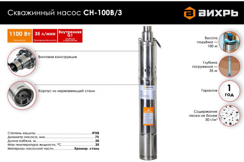 Насос скважинный СН-100 В/3 Вихрь