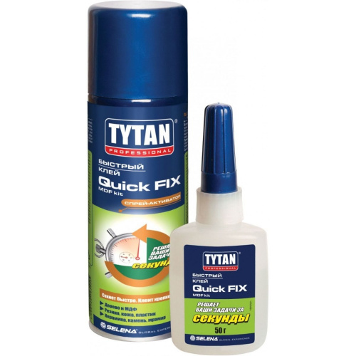 Клей TYTAN Professional Quick Fix двухкомпонентный цианакрилатный для МДФ прозр.200мл/50г/7936