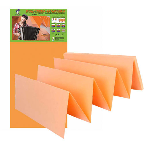 Подложка гармошка с пароизоляц.оверлап. и скотч.1000*500*3мм Оранж./уп.10 мкв/ТМ Солид