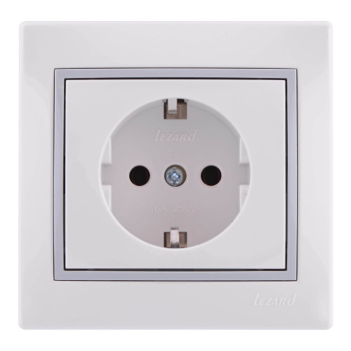 Розетка 702-0215-122В Deriy с/з белый с серой вставкой