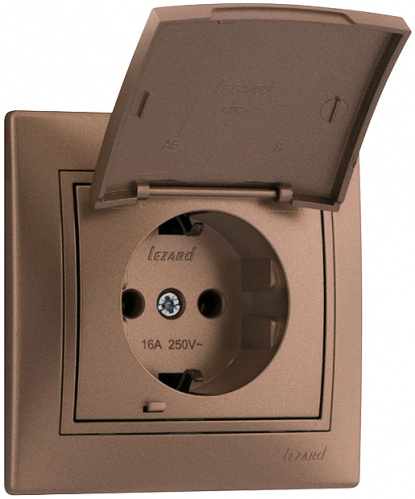 Розетка 702-3131-123 Deriy с/з с крышкой светло-коричневый перламутр со ставкой
