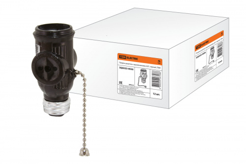 Патрон-розетка TDM карболитовый с выключателем Е27, черн