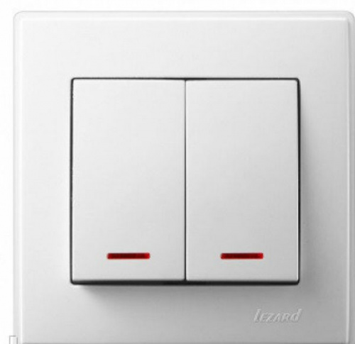 Выключатель 705-0202-112 LESYA  двойной с посветкой белый с белой вставкой