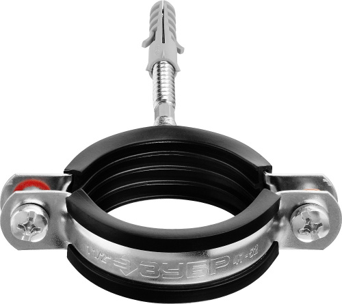 Хомут ЗУБР трубный с гайкой,шпилька и дюбель,1